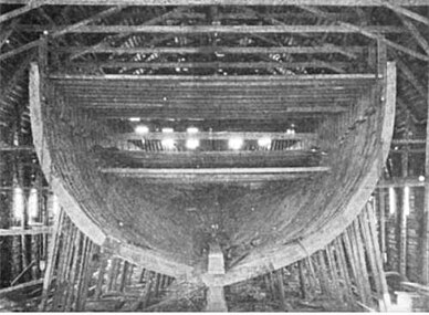 The hull of SS Roosevelt under construction
