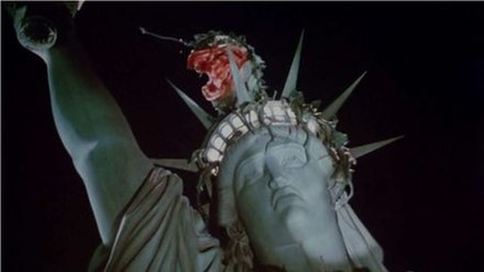 Audrey II on top of the Statue of Liberty in the film's planned ending.