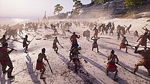 In Odyssey, the player can participate in conquest battles and fight for either the Athenians or the Spartans. Assassin's Creed Odyssey gameplay screenshot.jpg