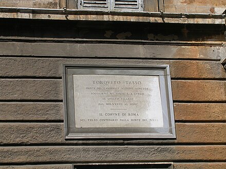 Plaque commemorating Torquato Tasso's residency.
