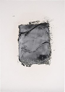 Rudolf Stingel, Untitled, 1998, oil and enamel on paper,
.mw-parser-output .frac{white-space:nowrap}.mw-parser-output .frac .num,.mw-parser-output .frac .den{font-size:80%;line-height:0;vertical-align:super}.mw-parser-output .frac .den{vertical-align:sub}.mw-parser-output .sr-only{border:0;clip:rect(0,0,0,0);clip-path:polygon(0px 0px,0px 0px,0px 0px);height:1px;margin:-1px;overflow:hidden;padding:0;position:absolute;width:1px}
41+3/4 by 29+5/8 inches (1,060 mm x 750 mm) Rudolf Stingel Untitled 1998 oil and enamel on paper 41 3/4 x 29 5/8 inches.jpg