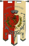 Napůl červená (vlevo) a napůl béžová (vpravo) s levem, korunou a listy