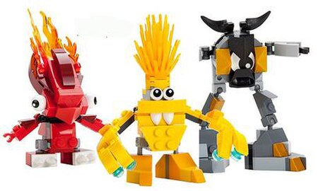 Three of the sets from Series 1 (from left to right: Flain, Volectro, and Seismo).