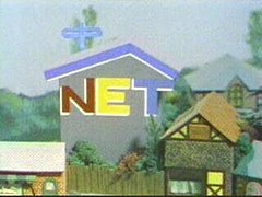 The color NET logo was incorporated into a model building at the beginning and end of Mister Rogers' Neighborhood episodes on February 10, 1969. The NET "building" would later be remodeled as a brick building with windows, but kept the lopsided roof that was part of the NET logo. National Educational Television logo (1969-1970).jpg