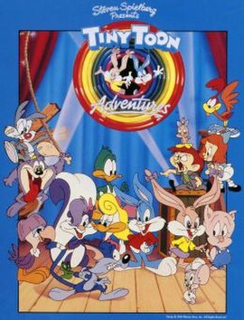 Artwork displaying a majority of the Tiny Toon cast.