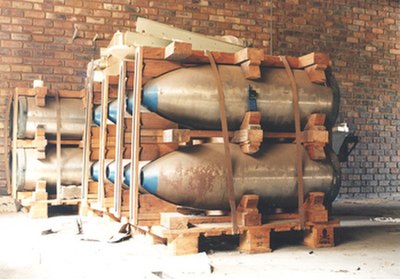 Bomb casings at South Africa's abandoned Circle nuclear bomb production facility near Pretoria. These most likely would have accommodated a gun-type n