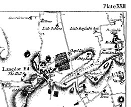 Part of plate XXII from the Chapman & Andre 1777 map of Essex, showing the location of Barstable Hall and Little Barstable Hall Chapman & Andre map fragment.jpg