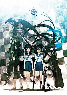 The main characters from the OVA as illustrated by the BRS Project. From left to right: Dead Master, Yomi Takanashi, Mato Kuroi, and Black Rock Shooter Huke brs.jpg