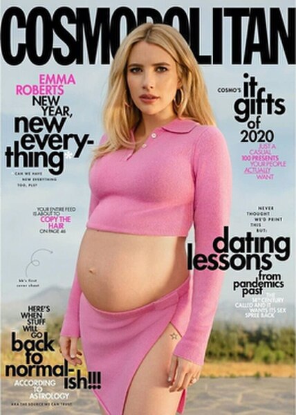 December 2020 cover featuring a pregnant Emma Roberts