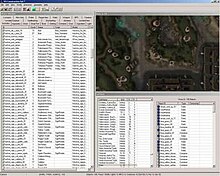 A screenshot of The Elder Scrolls Construction Set for The Elder Scrolls III: Morrowind, demonstrating the utility's automated cell and object lists.