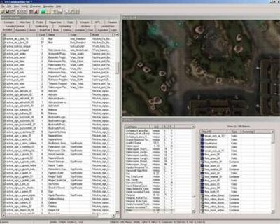 A screenshot of The Elder Scrolls Construction Set for The Elder Scrolls III: Morrowind, demonstrating the utility's automated cell and object lists