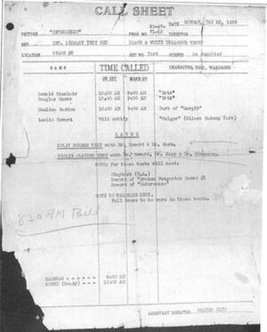 Call sheet from the film.