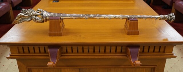 The Mace of Singapore placed on the stand during session