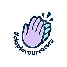 Cartoon hands clapping with the text #clapforourcarers