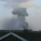 The mushroom cloud from the fire at the factory