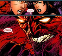 Peter Parker and Mary Jane watch with their mouths open as the red Mephisto says "I want your love... I want your marriage." and clenches his fist.
