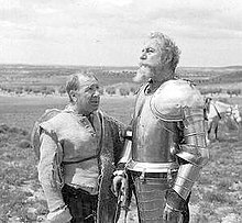 Fernando Rey, as Don Quixote, with Alfredo Landa, as Sancho Panza, in El Quijote de Miguel de Cervantes (1991).