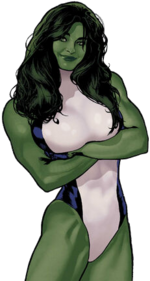 Jennifer Walters as She-Hulk, as she appeared on the cover of ''She-Hulk'' vol. 4 #1 (January 2022).<br/> Art by [[Adam Hughes]].
