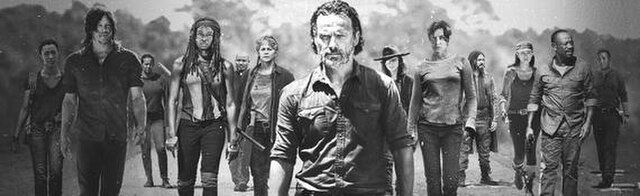 The primary characters of the seventh season, from "The Well" onwards, include (from left to right): Sasha, Daryl, Tara, Michonne, Gabriel, Carol, Ric
