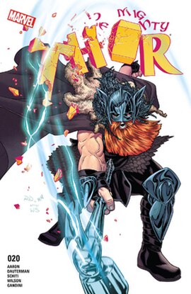 Volstagg as War Thor on the cover of The Mighty Thor #20 (June 2017). Art by Russell Dauterman, in homage to 1983's Thor #337, which originally featur