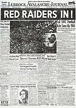 Texas Tech's acceptance into the Southwest Conference headlines the Lubbock Avalanche-Journal, 1956 Red Raiders In!.jpg