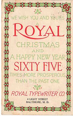 Christmas card promoting Royal typewriters
