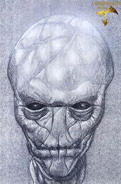 Concept drawing of Ra's original humanoid form by Patrick Tatopoulos.