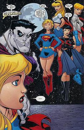 "Supergirls", from Superman/Batman #24. Kara Zor-El, Linda Danvers, Cir-El, and Power Girl.