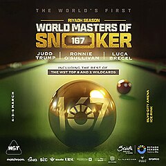Promotional poster for the event featuring the "Riyadh Season" gold ball 2024 World Masters of Snooker promotional poster.jpg