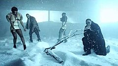 Richard, Beatz, Harper and Diddy (from left to right) in the middle scene of the video, "A snow-filled backdrop bathed in blue light". Ass on the Floor.jpg