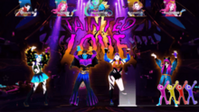 Gameplay of "Tainted Love", where Sara, Wanderlust, Brezziana, and Mihaly are corrupted by Night Swan Just Dance 2024 Edition Gameplay.png