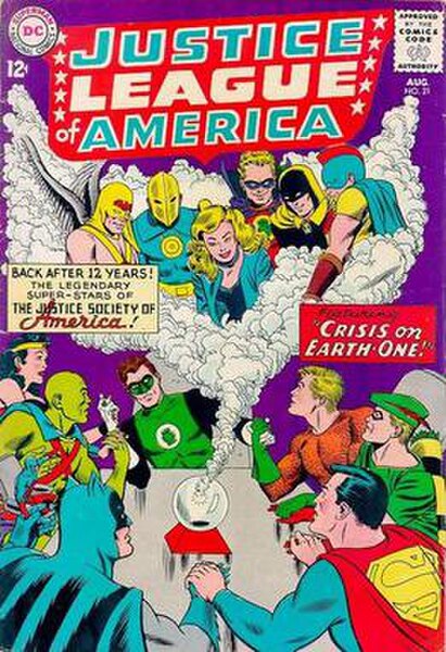 The JSA meets the JLA. Cover of Justice League of America #21 (August 1963). Art by Mike Sekowsky and Murphy Anderson.