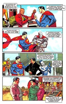 Superman founds the new SoA; art by Jamal Igle from Superman #714 (2011). Supermen of America II Superman 714.jpg
