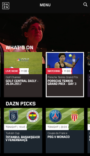 DAZN is an English over-the-top subscription sports streaming service. The service carries live and on-demand streaming of events from various properties. DAZN was first launched in Austria, Germany, Switzerland and Japan in August 2016, and in Canada the following year. It launched in the United States and Italy in 2018, and in Spain and Brazil in 2019.
