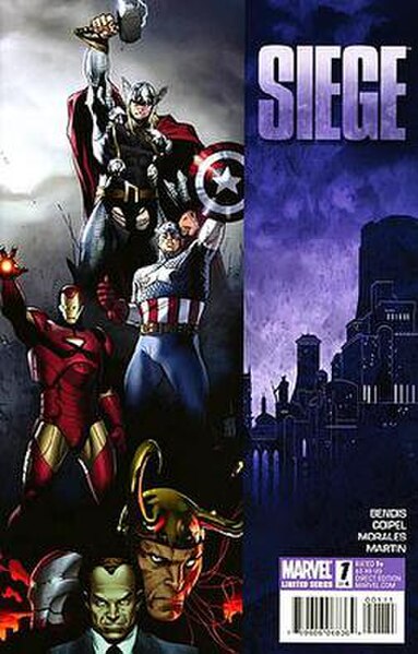 Cover of Siege 1 (Mar 2010) Featuring Thor, Iron Man, Captain America, Loki, and Norman Osborn, art by Olivier Coipel