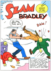 First appearance of Slam Bradley, from Detective Comics #1, March 1937. Art by Joe Shuster. Slam Bradley's debut in Detective Comics 1 (March 1937).png