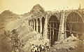 Photograph (1855) showing construction of the Bhor Ghat incline bridge, Bombay, which was conceived by George Clark, the Chief Engineer in the East India Company Government of Bombay.