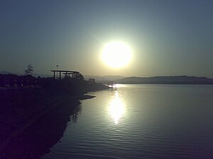 Sun rises at Rawal Dam lake view park