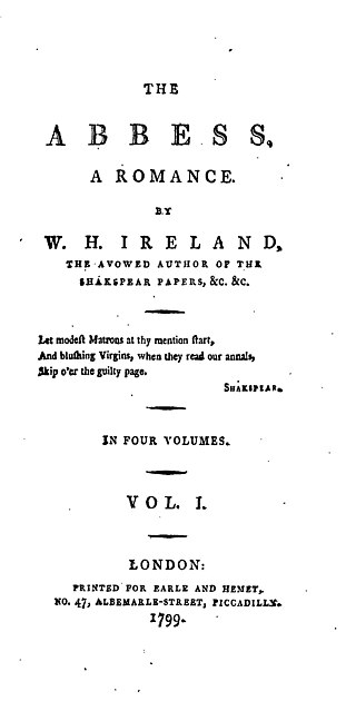 <i>The Abbess</i> 1799 novel by William Henry