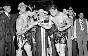 The weigh-in for Louis vs. Schmeling, 1938 Louis-schmeling-weigh-1938.jpg