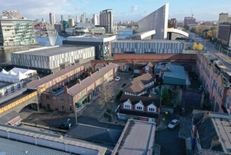 A photo of the Coronation Street set and production base used since 2013 at MediaCityUK centre in 2020.