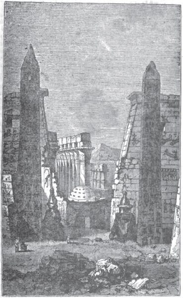 The original two obelisks, as seen in 1832. The one on the right is now in Paris, known as the Luxor Obelisk.