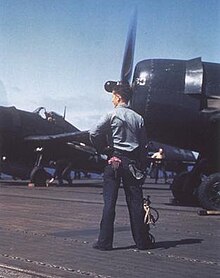 VF-82 Grumman F6F-5 ready for launch from USS Bennington off Okinawa in May 1945: Most of the F6F-5s built were painted overall glossy sea blue.