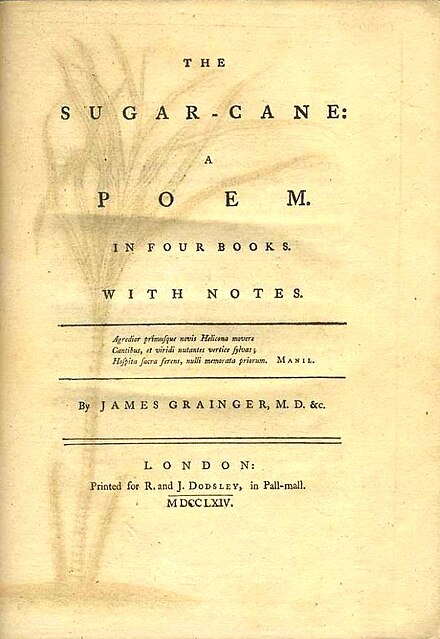 The title page of the original edition Grainger title page The Sugar Cane.jpg