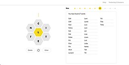 A partially completed version of the August 8, 2021 puzzle. The sole pangram of this puzzle was "inflect". Spelling Bee Screenshot.jpg