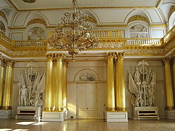 The Armorial Hall, or Guard Room (11 on plan), is decorated with vast stucco panoplies. Amorial Hall.jpg