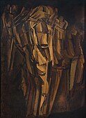 Marcel Duchamp, 1911-1912, Nude (Study), Sad Young Man on a Train (Nu, esquisse, jeune homme triste dans un train), oil on cardboard mounted on Masonite, 100 x 73 cm, Peggy Guggenheim Collection, Venice