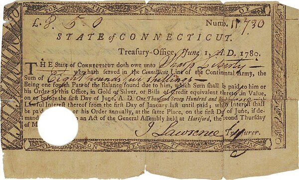 A Black soldier's pay slip for service to the Continental Army during the Revolutionary War