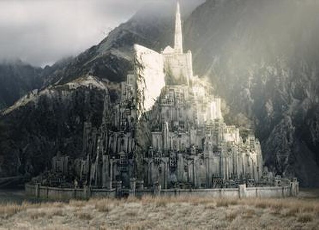 The city of Minas Tirith was built from parts of the set of Helm's Deep, while the wide shots were from miniatures.