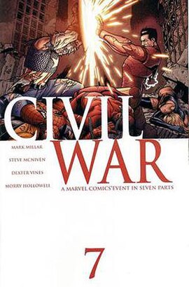 Cover to Civil War #7 (January 2007) by Steve McNiven